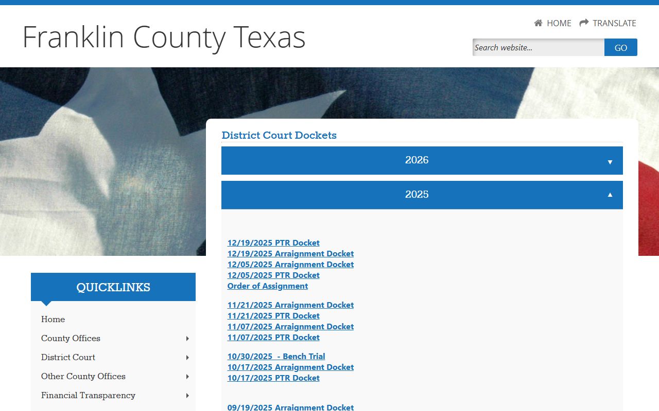 Franklin County booking photo search court docket page without mugshots